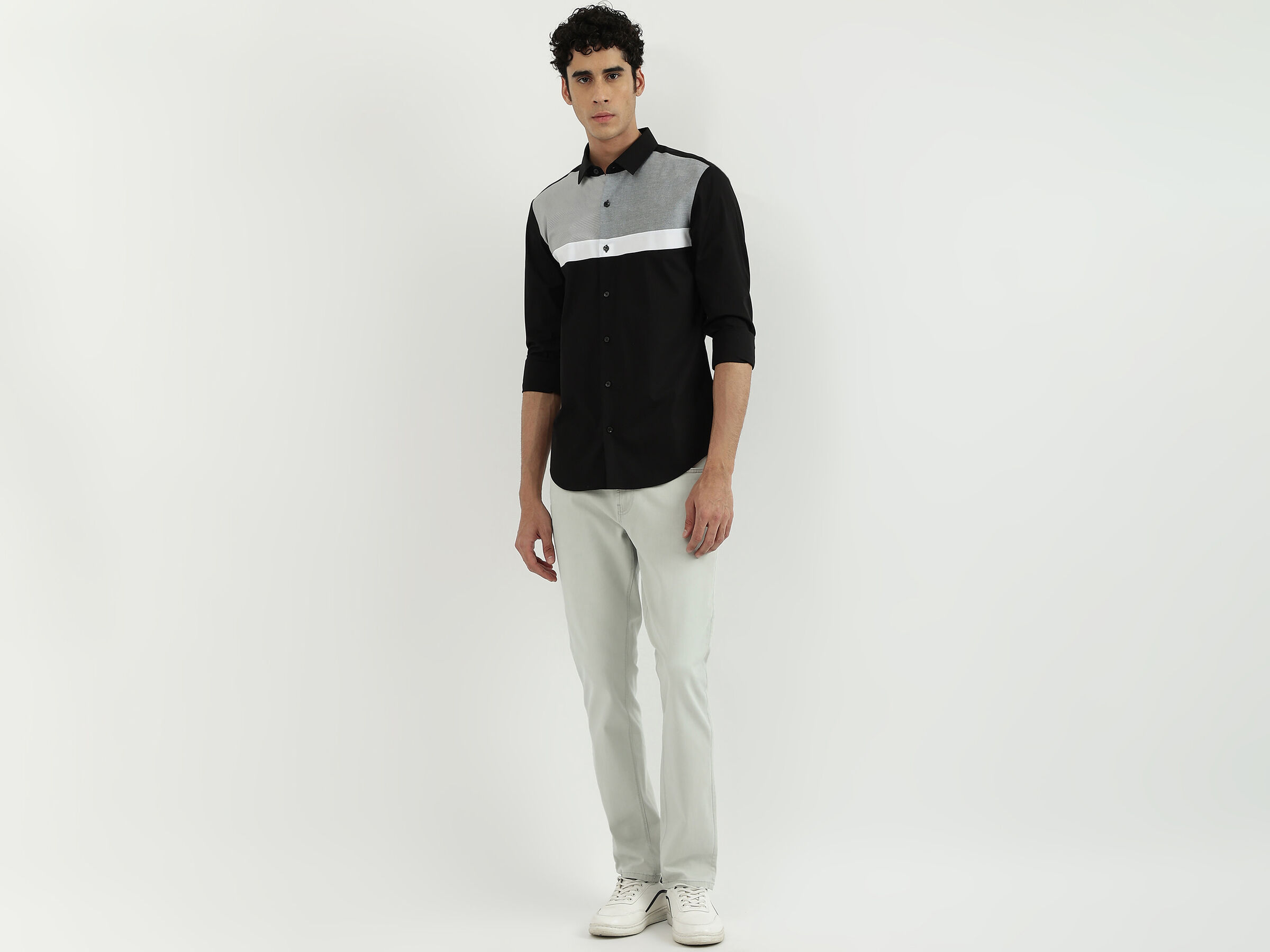 F/S POPLIN STR STRIPE PANEL BLOCK SHIRT image number 4